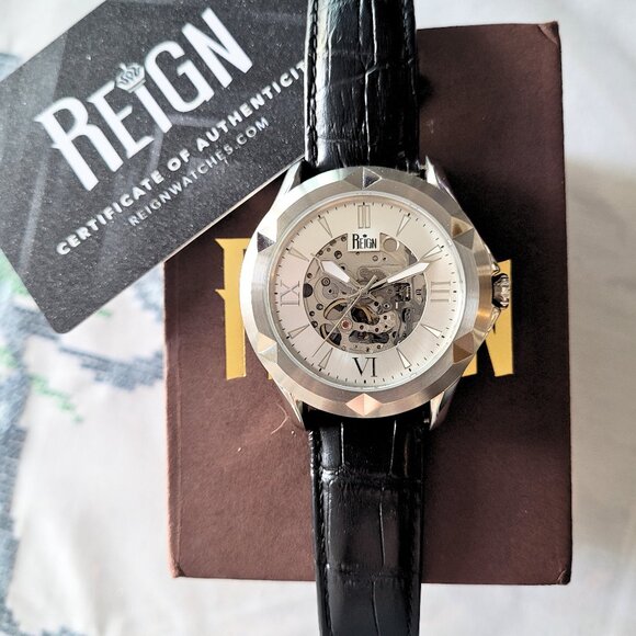 Reign Men's REIRN4703 Dantes Automatic Black Leather Watch - Picture 1 of 8